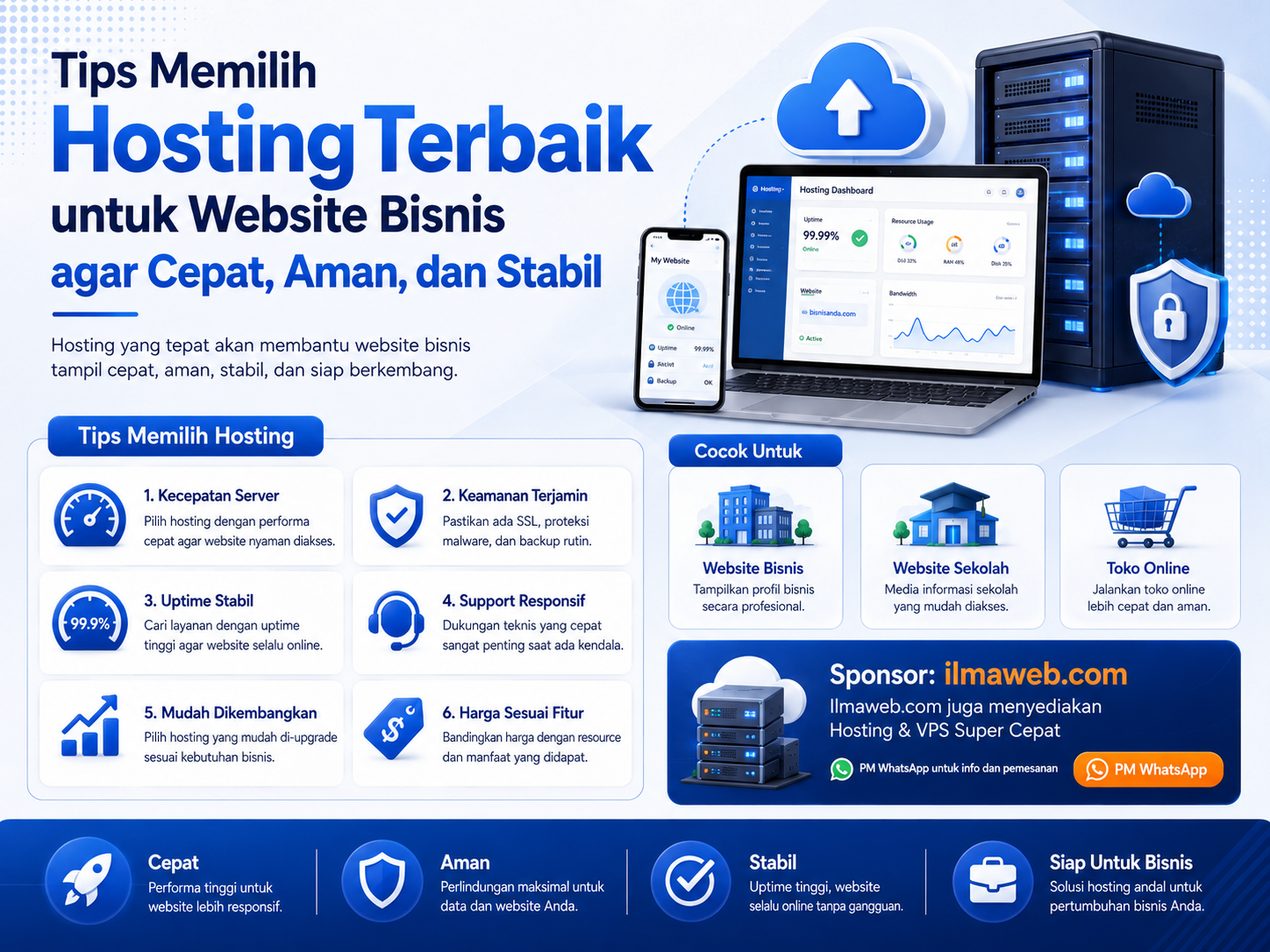 Tips Memilih Hosting Terbaik untuk Website Bisnis agar Cepat, Aman, dan Stabil